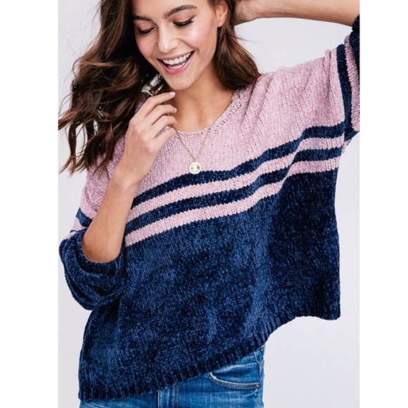 VASSIE Color Block Hoodie Top - NAVY - Picture 4 of 4